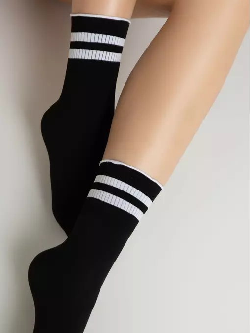 Удлиненные носки с волнистой резинкой в полоску fantasy nero-bianco, 24С-7СП, 36-38 (23-25), CONTE ELEGANT,  - 7