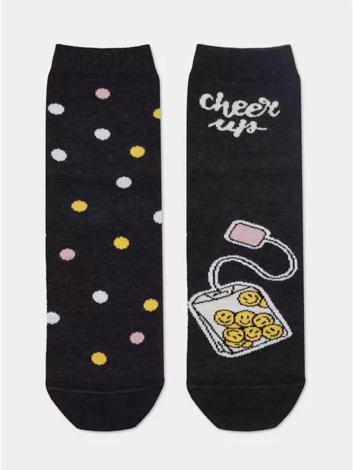 Женские хлопковые носки happy с рисунками 612 черный, 18С-227СП, 36-39 (23-25), CONTE ELEGANT,  - 5