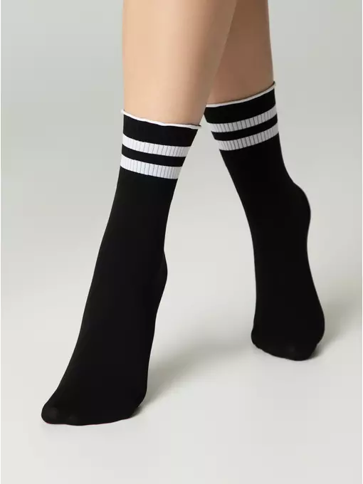 Удлиненные носки с волнистой резинкой в полоску fantasy nero-bianco, 24С-7СП, 36-38 (23-25), CONTE ELEGANT,  - 3