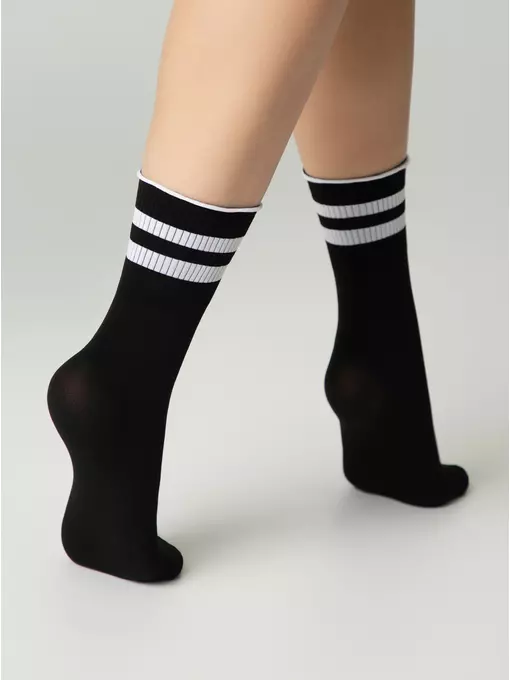 Удлиненные носки с волнистой резинкой в полоску fantasy nero-bianco, 24С-7СП, 36-38 (23-25), CONTE ELEGANT,  - 4