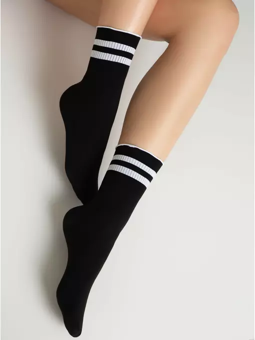 Удлиненные носки с волнистой резинкой в полоску fantasy nero-bianco, 24С-7СП, 36-38 (23-25), CONTE ELEGANT,  - 2