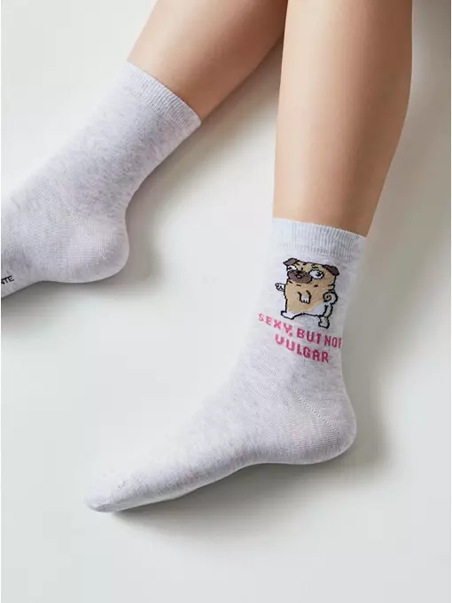 Женские хлопковые носки happy с рисунками 607 светло-серый, 18С-227СП, 36-39 (23-25), CONTE ELEGANT,  - 5