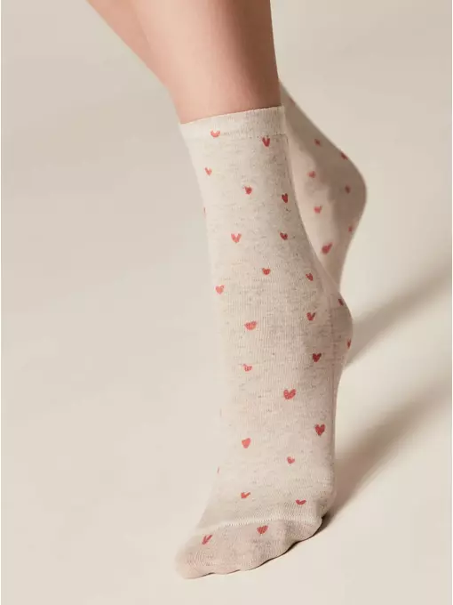 Носки женские с принтом из пряжи с хлопком и льном fantasy 561 бежевый, 20С-107СП, 36-39 (23-25), CONTE ELEGANT,  - 3