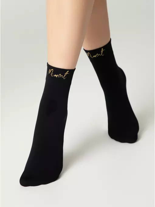 Матовые носки с сияющей термоаппликацией moment fantasy gold-nero, 24С-6СП, 36-38 (23-25), CONTE ELEGANT,  - 5