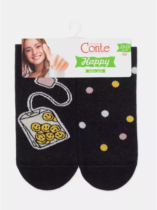 Женские хлопковые носки happy с рисунками 612 черный, 18С-227СП, 36-39 (23-25), CONTE ELEGANT,  - 7