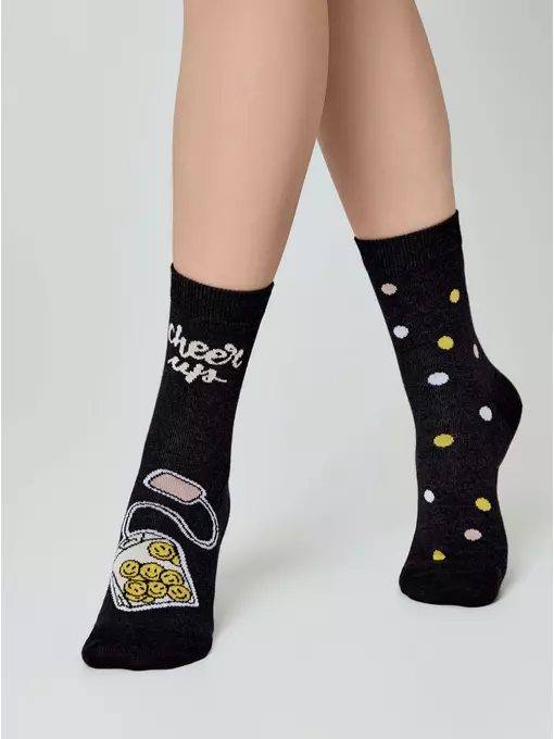 Женские хлопковые носки happy с рисунками 612 черный, 18С-227СП, 36-39 (23-25), CONTE ELEGANT,  - 3