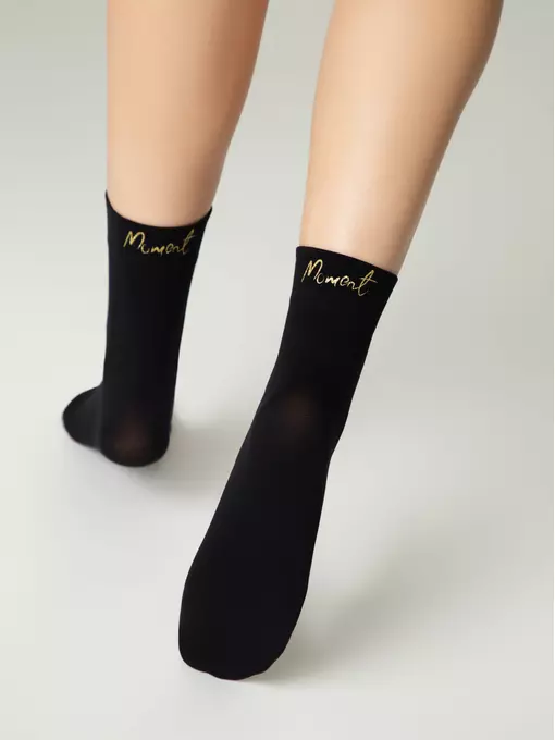 Матовые носки с сияющей термоаппликацией moment fantasy gold-nero, 24С-6СП, 36-38 (23-25), CONTE ELEGANT,  - 4