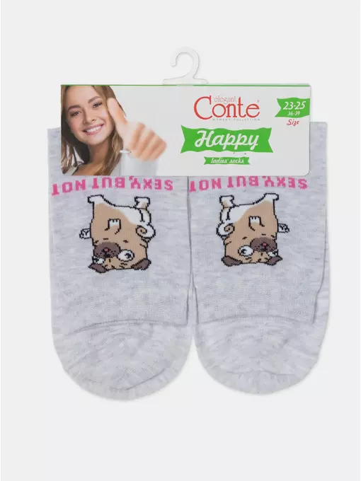 Женские хлопковые носки happy с рисунками 607 светло-серый, 18С-227СП, 36-39 (23-25), CONTE ELEGANT,  - 9