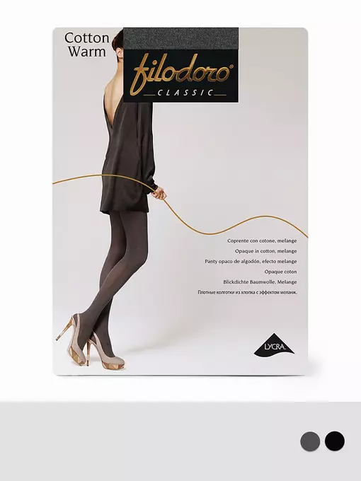 Плотные колготки филодоро cotton warm grigio melange, COTTON WARM, 2, FILODORO,  - 2