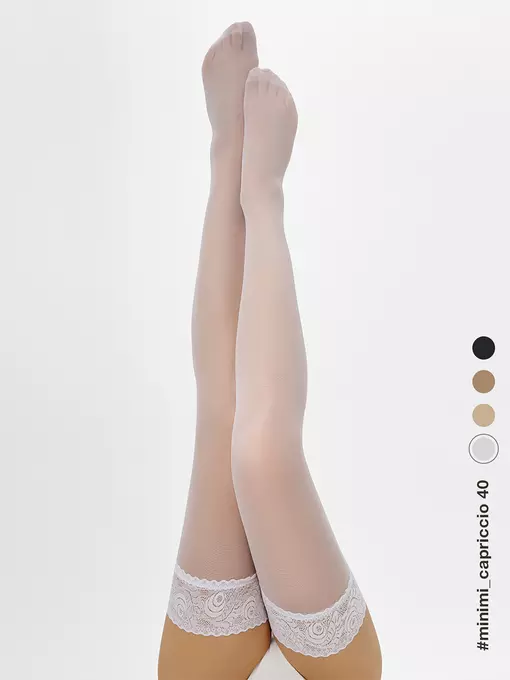 Чулки с ажурной кружевной резинкой minimi capriccio 40 bianco, autoreg. CAPRICCIO 40 Чулки, XL, MINIMI,  - 3