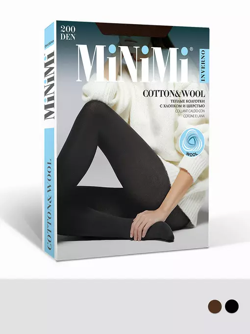 Женские теплые колготки minimi cotton&wool 200 moka, COTTON&WOOL 200, 4, MINIMI,  - 2