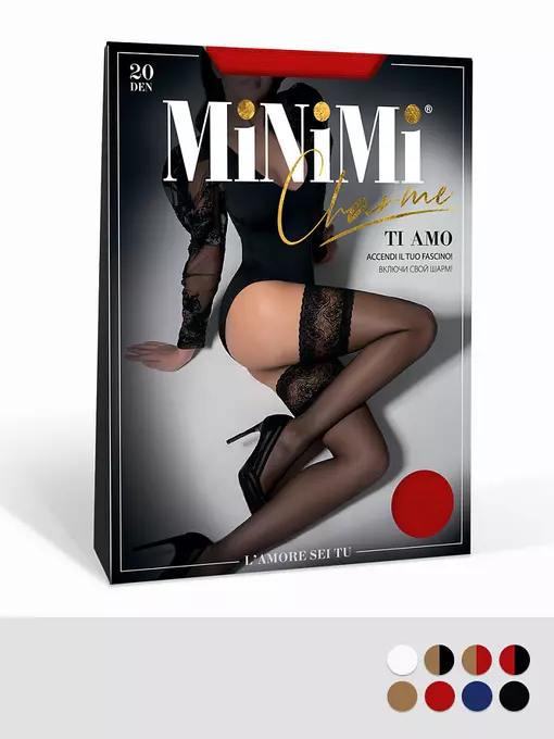 Чулки minimi ti amo 20 rosso, autoreg. TI AMO 20 Чулки (на широкой резинке), S/M, MINIMI,  - 2