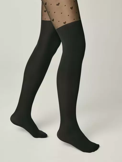 Колготки с сердечками и имитацией гольфинов sweet lady nero, 24С-172/1СП, 152-158, CONTE ELEGANT,  - 3