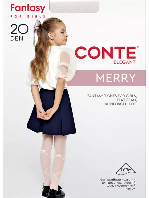 Детские колготки с бантиком merry bianco, 24С-166СП, 104-110, CONTE ELEGANT,  - 1