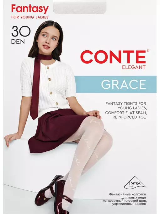 Детские колготки с рисунком «time best» grace bianco, 24С-170СП, 158-164, CONTE ELEGANT,  - 1