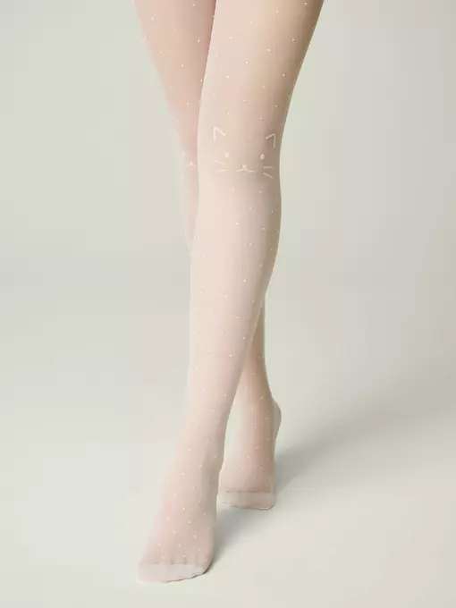 Детские колготки в точку с рисунком «кот» katie bianco, 24С-168СП, 104-110, CONTE ELEGANT,  - 2