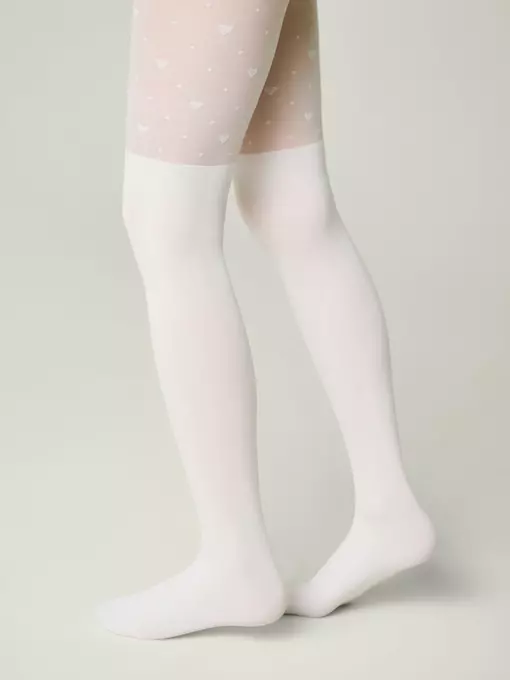 Колготки с имитацией гольфинов и сердечками sweet girl bianco, 24С-172СП, 104-110, CONTE ELEGANT,  - 1