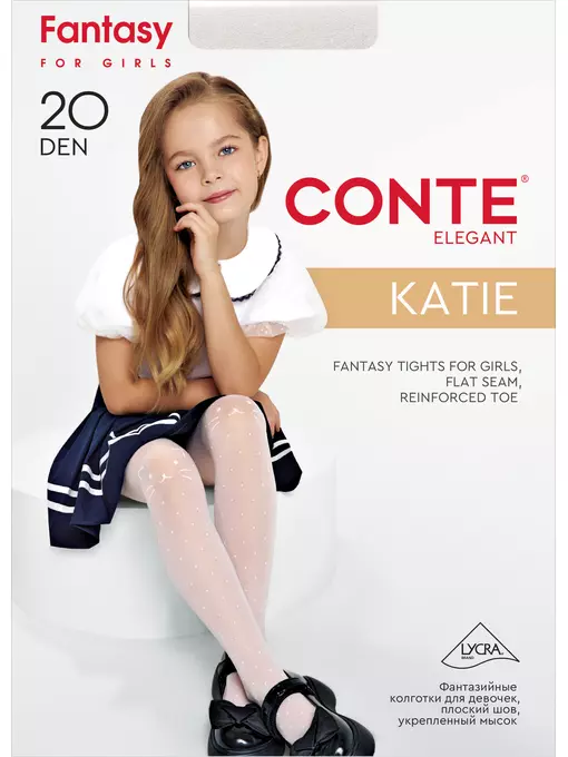 Детские колготки в точку с рисунком «кот» katie bianco, 24С-168СП, 116-122, CONTE ELEGANT,  - 1
