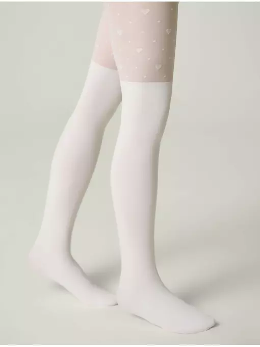 Колготки с имитацией гольфинов и сердечками sweet girl bianco, 24С-172СП, 116-122, CONTE ELEGANT,  - 4
