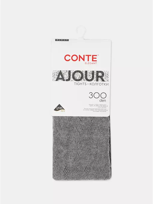 Тёплые ажурные колготки conte ajour 300 grey, 24С-146СП, 4, CONTE ELEGANT,  - 2
