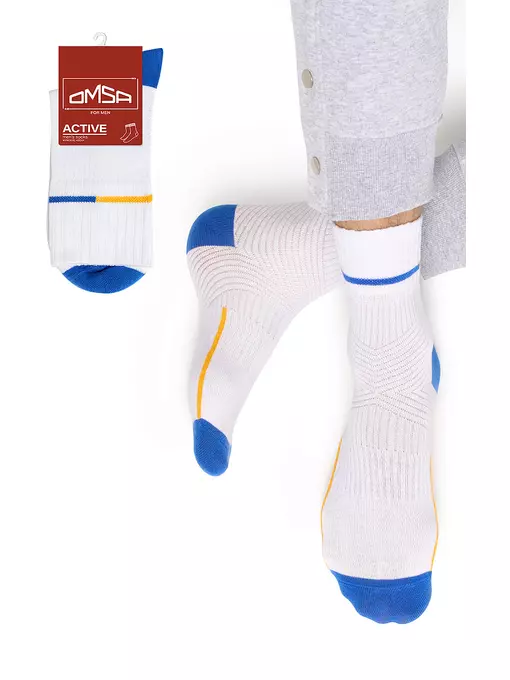 Мужские высокие носки omsa active 108 bianco, , 45-47 (29-31), OMSA, - 1