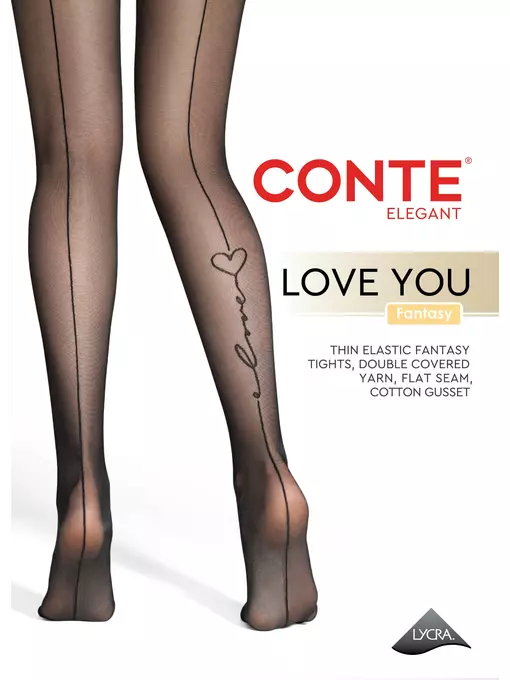 Колготки с имитацией шва и надписью «love» fantasy love you nero, 24С-182СП, 4, CONTE ELEGANT,  - 1
