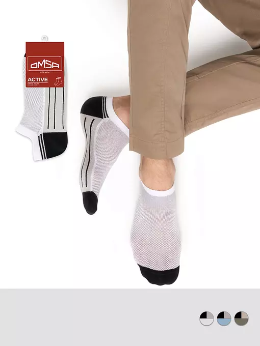 Мужские укороченные носки omsa active 109 grigio chiaro, , 42-44 (27-29), OMSA, - 1