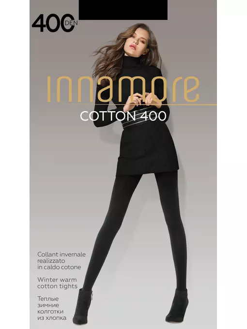 Колготки innamore cotton 400 nero, , 2, INNAMORE, - 1