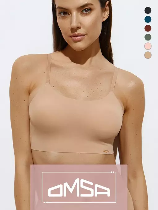 Кроп-топ с сеткой на тонких бретелях с вкладышами omsa invisible 1112b beige, , 48 (L), OMSA, - 1