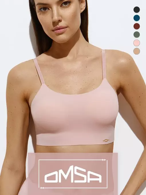 Кроп-топ с сеткой на тонких бретелях с вкладышами omsa invisible 1112b rosa antico, , 42 (XS), OMSA, - 1