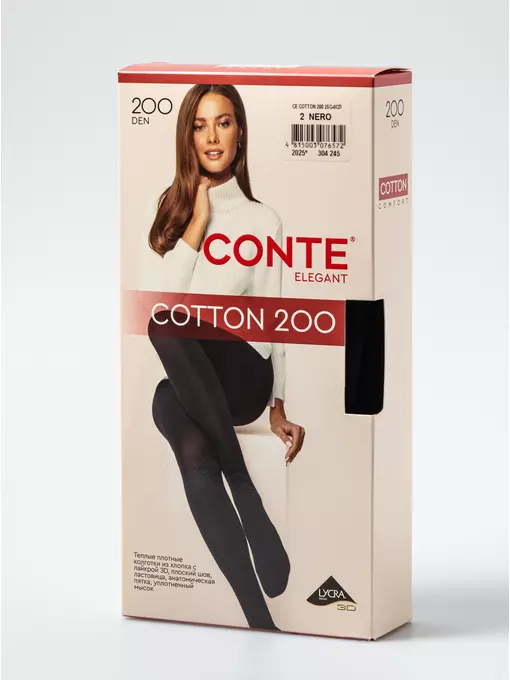 Колготки женские хлопковые conte cotton 200 nero, 25С-8СП, 4, CONTE ELEGANT,  - 1