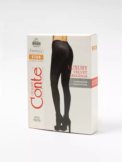 Черные бархатные леггинсы с металлическими блестками star nero, 18С-562ТСП, 170-94/S, CONTE ELEGANT,  - 1