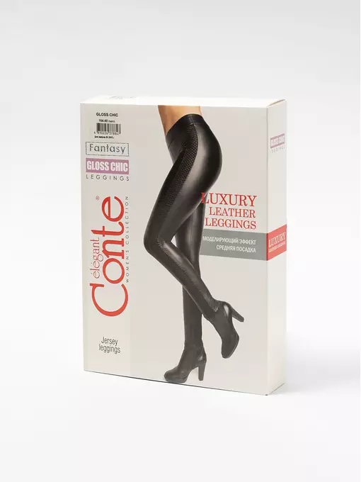 Ультрамодные леггинсы из искусственной кожи с лампасами gloss chic nero, 18С-555ТСП, 170-102/L, CONTE ELEGANT,  - 1