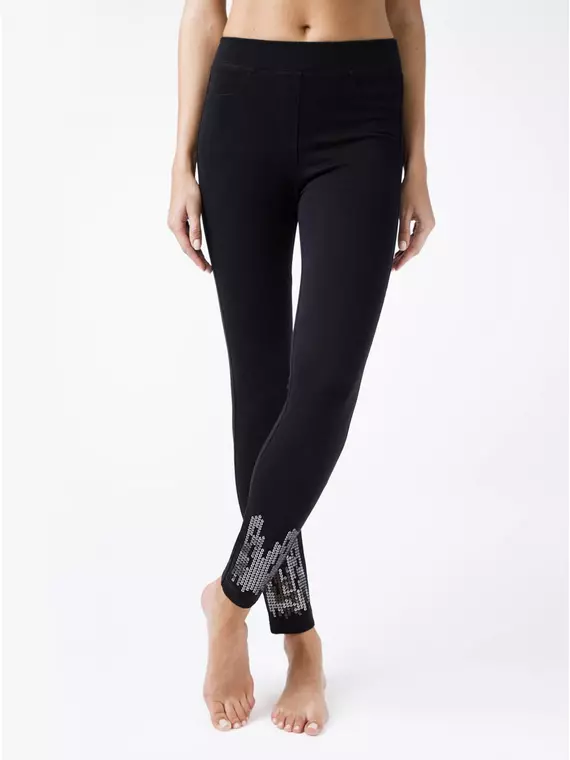 Ультрамодные джеггинсы с вышивкой из пайеток twinkle nero, 18С-560ТСП, 170-94/S, CONTE ELEGANT,  - 3