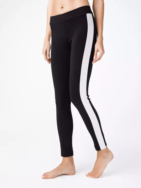 Моделирующие женские леггинсы с высокой посадкой и лампасами urban chic nero-silver, 18С-554ТСП, 164-90/XS, CONTE ELEGANT,  - 1