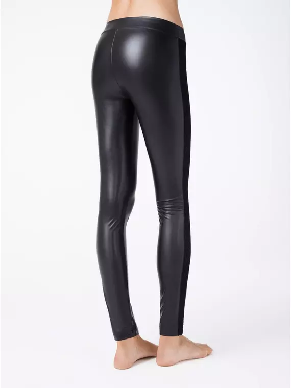 Ультрамодные леггинсы из искусственной кожи с лампасами gloss chic nero, 18С-555ТСП, 170-98/M, CONTE ELEGANT,  - 4