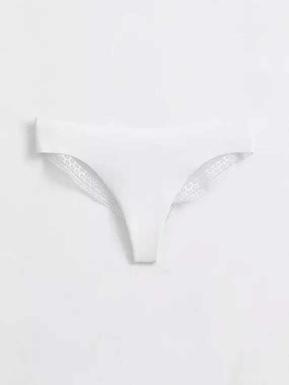 Бесшовные женские трусы «бразилиана» из хлопка и кружева romantic story lbr 1266 off-white, 20С-1210ТСП, 90/XS, CONTE ELEGANT,  - 3