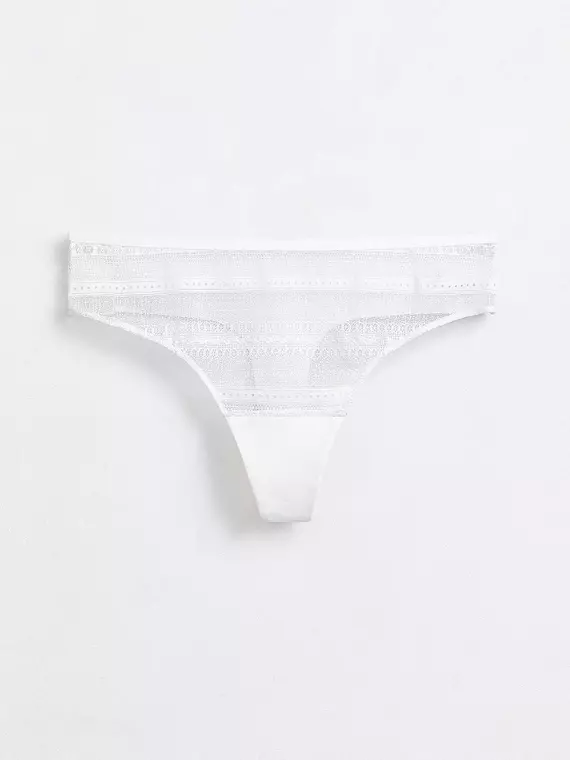 Бесшовные женские трусы «стринг» из хлопка и кружева romantic story lst 1267 off-white, 20С-1211ТСП, 90/XS, CONTE ELEGANT,  - 2