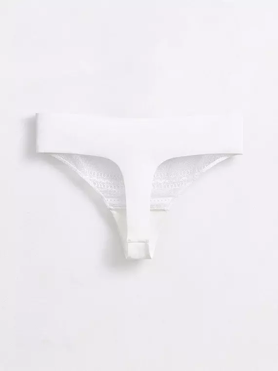 Бесшовные женские трусы «стринг» из хлопка и кружева romantic story lst 1267 off-white, 20С-1211ТСП, 90/XS, CONTE ELEGANT,  - 3