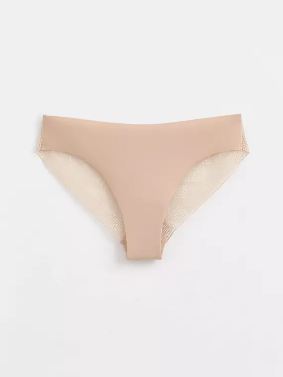 Бесшовные женские трусы «бикини» из хлопка с итальянским кружевом demure lb 1279 skin, 20С-1254ТСП, 90/XS, CONTE ELEGANT,  - 3
