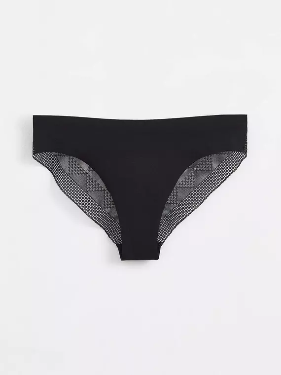 Бесшовные женские трусы «бикини» из хлопка с итальянским кружевом demure lb 1279 black, 20С-1254ТСП, 90/XS, CONTE ELEGANT,  - 1