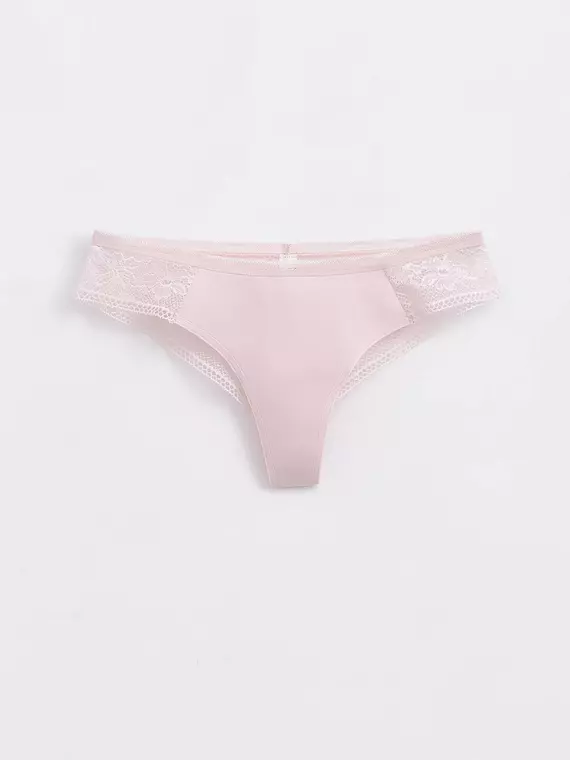 Трусы женские «бразилиана» из хлопка с кружевом light day lbr 1275 light pink, , 106/XL, CONTE ELEGANT, - 1