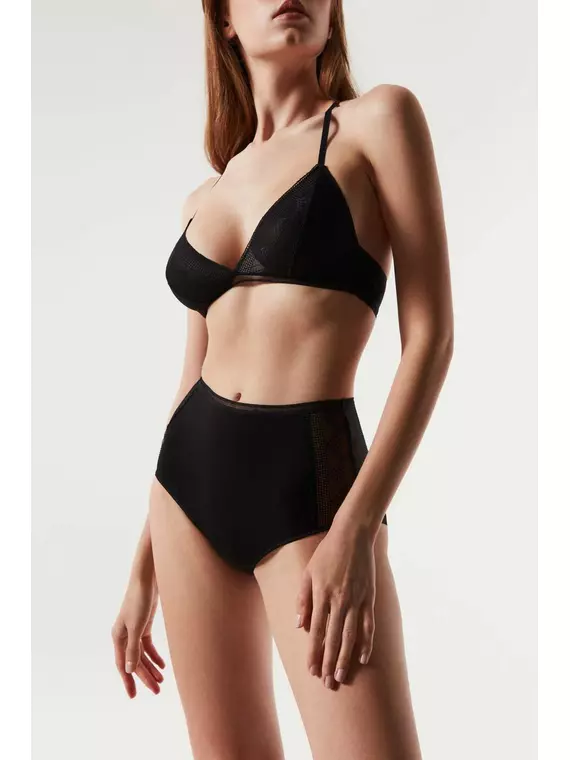 Трусы женские «бикини» из хлопка с итальянским кружевом demure lb 1277 black, 20С-1252ТСП, 90/XS, CONTE ELEGANT,  - 1