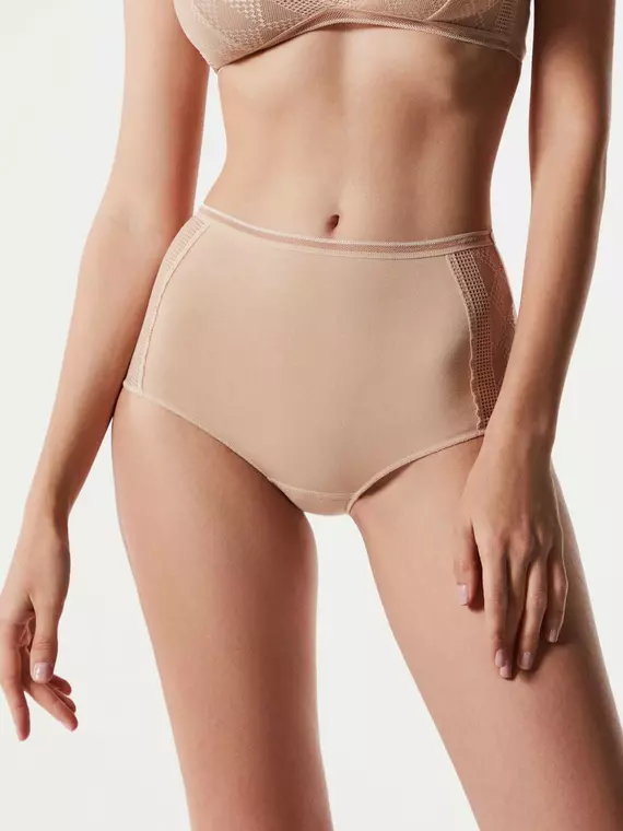 Трусы женские «бикини» из хлопка с итальянским кружевом demure lb 1277 skin, 20С-1252ТСП, 90/XS, CONTE ELEGANT,  - 1