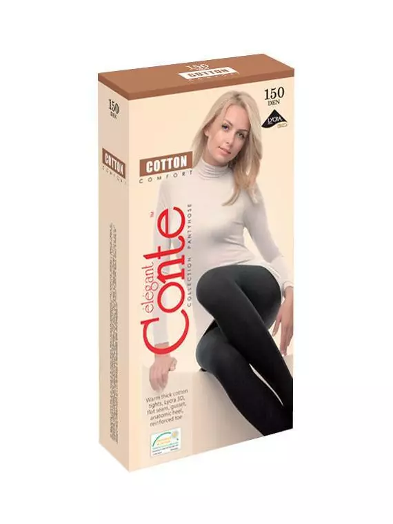 Теплые матовые колготки cotton 150 den chocolate, 7С-72СП, 4, CONTE ELEGANT,  - 2