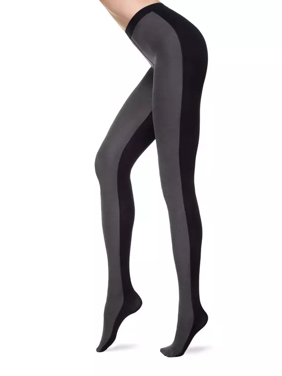 Фантазийные женские колготки с двухцветным рисунком duet 8с-162сп grigio-nero, 8С-162СП, 2, CONTE ELEGANT,  - 2