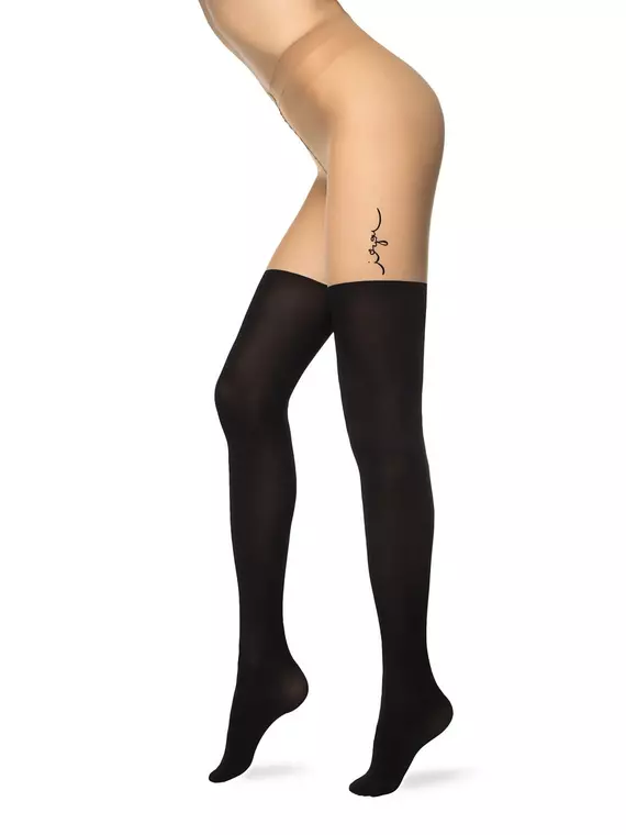 Колготки женские с тату-рисунком и имитацией гольфинов lovely nero-bronz, 18С-11СП, 2, CONTE ELEGANT,  - 2