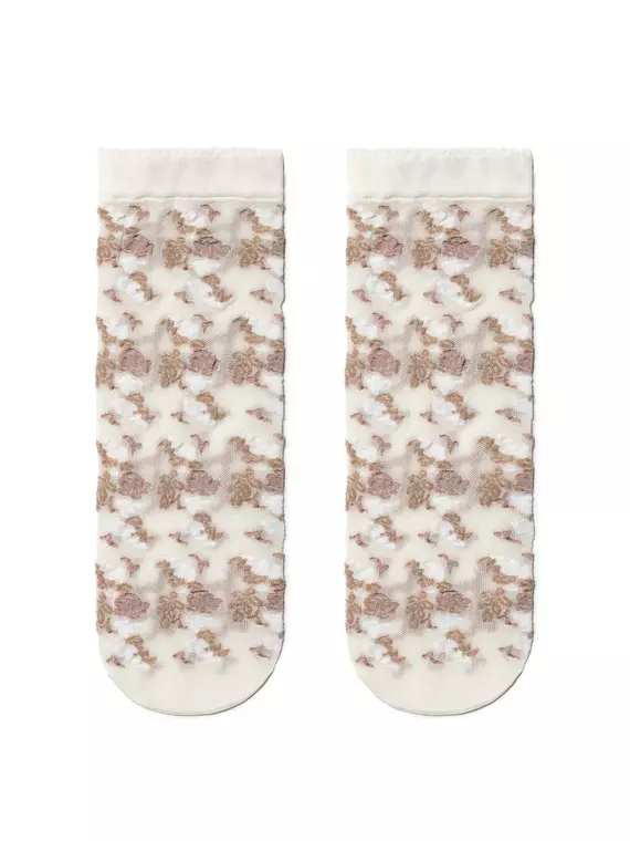 Женские тонкие носки fantasy с имитацией цветочной вышивки brown-panna, 19С-113СП, 36-39 (23-25), CONTE ELEGANT,  - 2