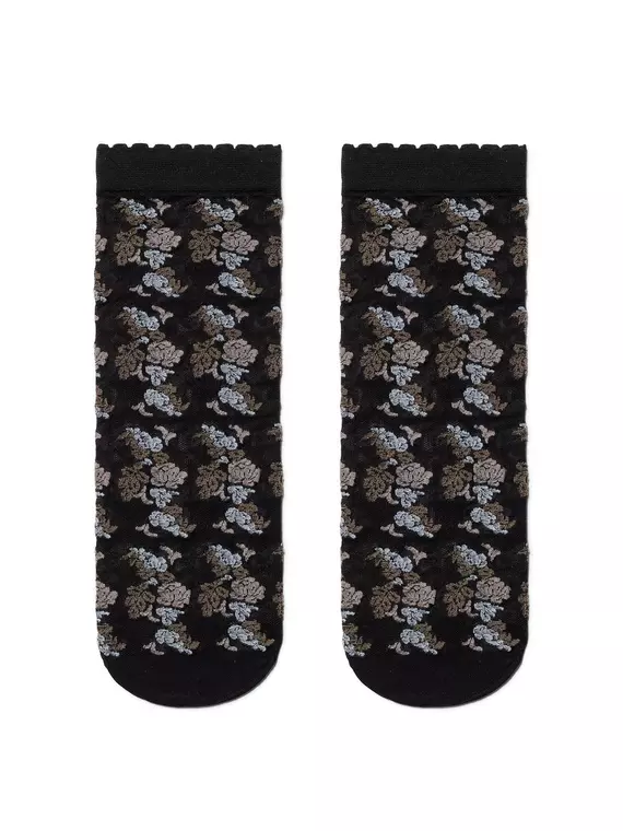 Женские тонкие носки fantasy с имитацией цветочной вышивки brown-nero, 19С-113СП, 36-39 (23-25), CONTE ELEGANT,  - 2