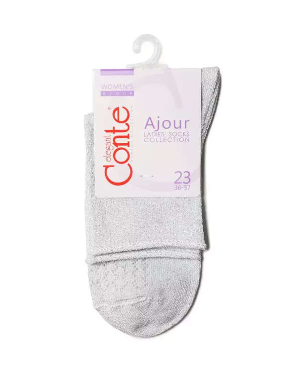 Ажурные женские носки ajour из вискозы с люрексом 180 светло-серый, 19С-186СП, 36-37 (23), CONTE ELEGANT,  - 3